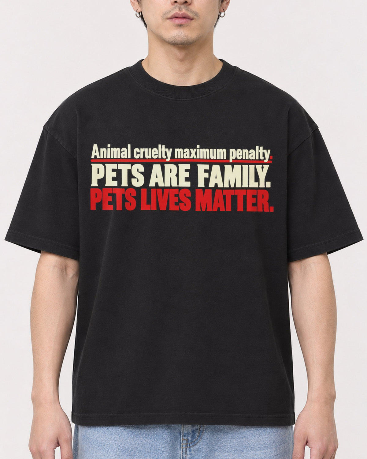 Mockup Boxy Heavyweight Tee Black male close-up 13