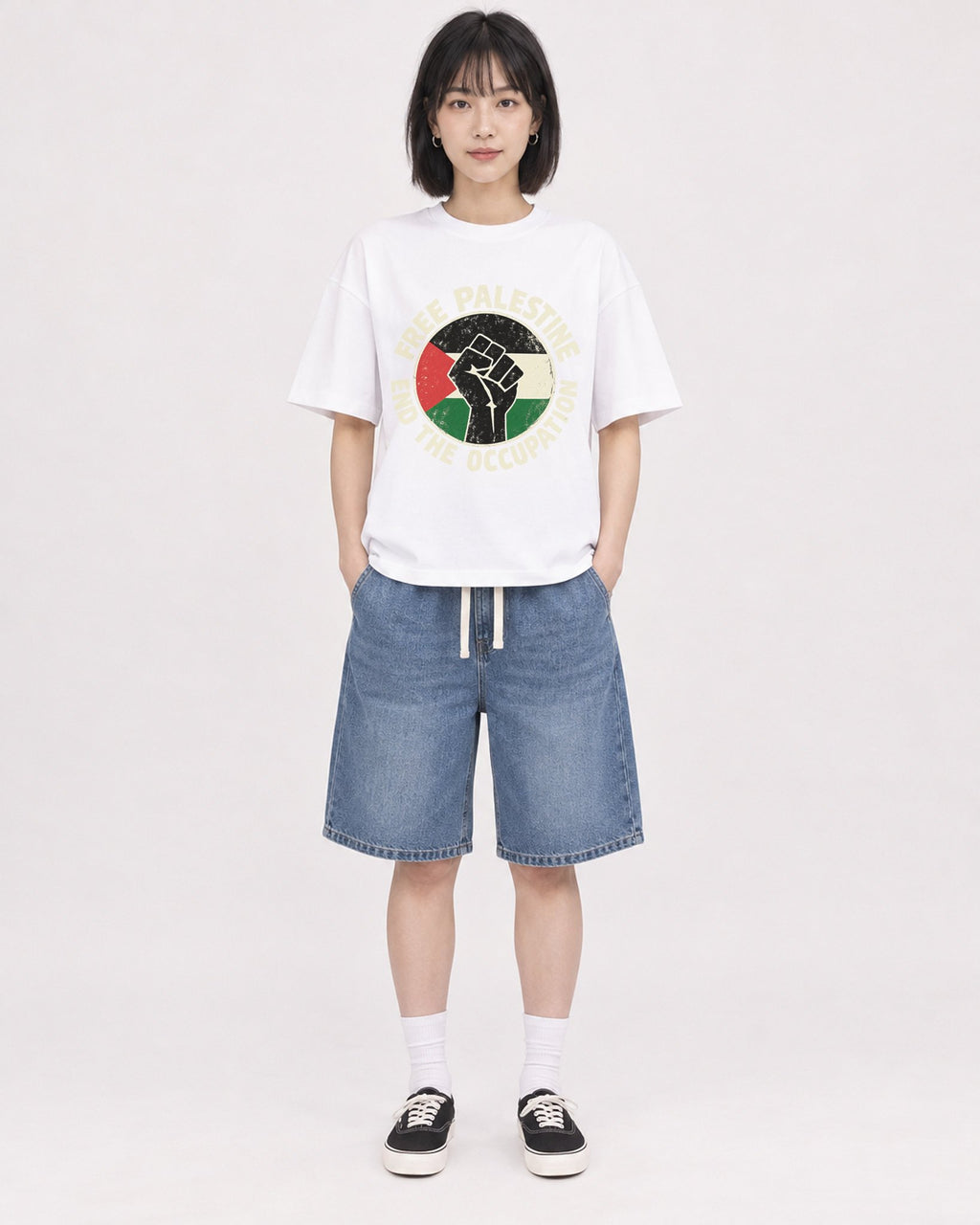 Mockup Boxy Heavyweight Tee White female full-body 11