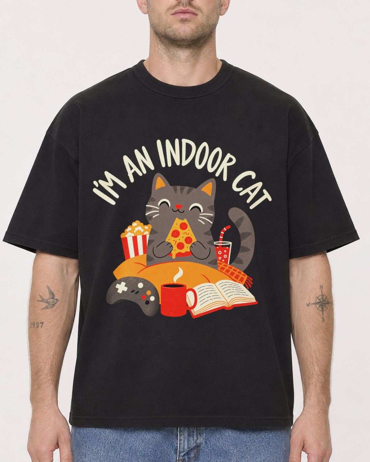 Mockup Boxy Heavyweight Tee Black male close-up 18
