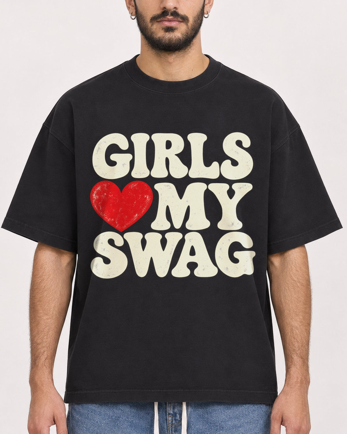 Mockup Boxy Heavyweight Tee Black male close-up 07