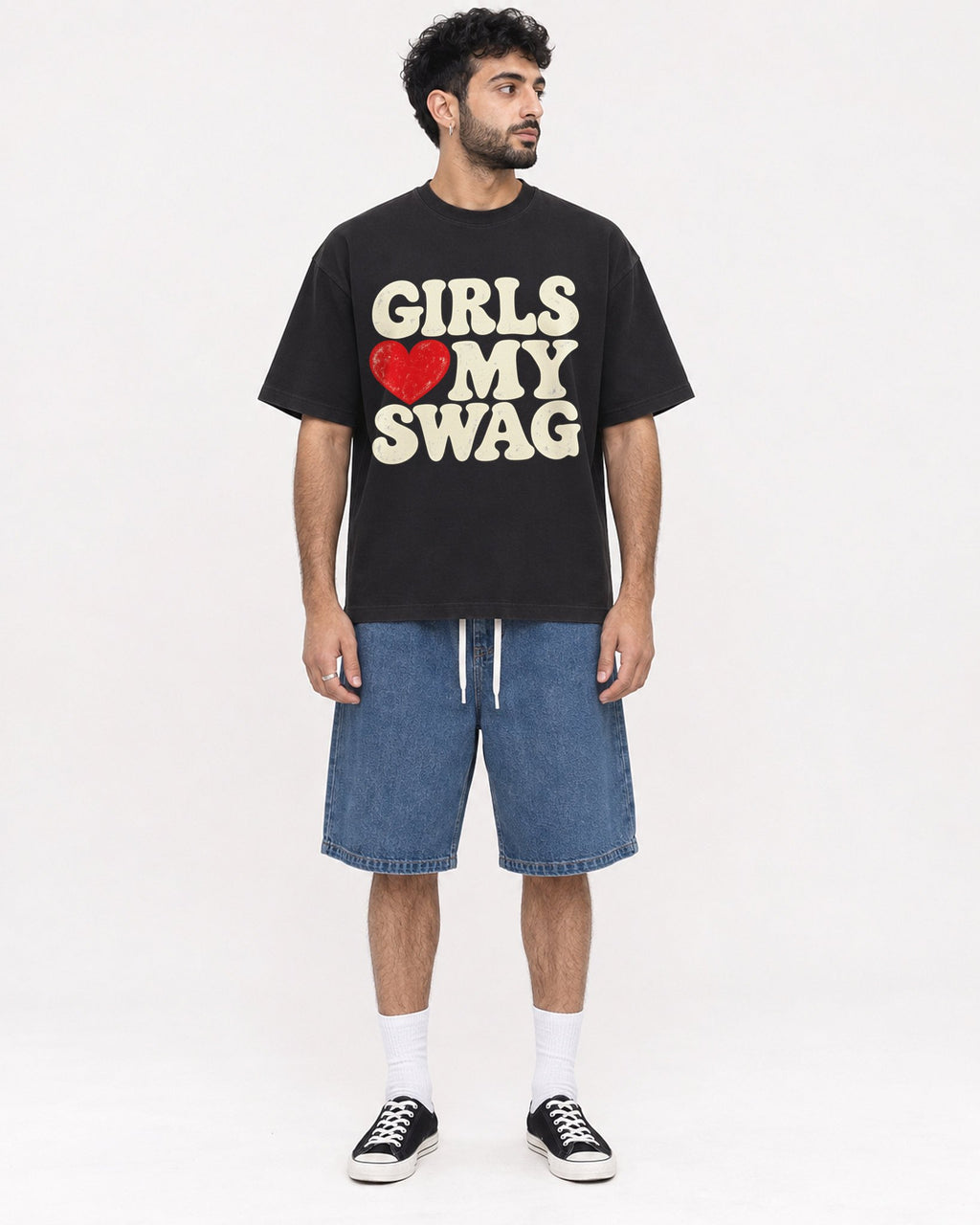 Mockup Boxy Heavyweight Tee Black male full-body 07