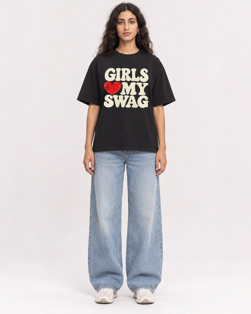 Mockup Boxy Heavyweight Tee Black female full-body 07