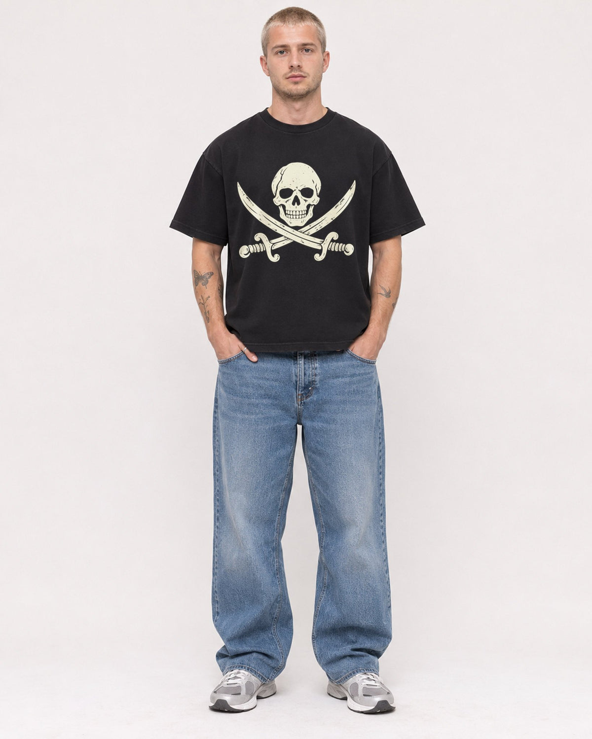 Mockup Boxy Heavyweight Tee Black male full-body 18