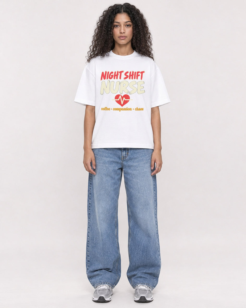 Mockup Boxy Heavyweight Tee White female full-body 10