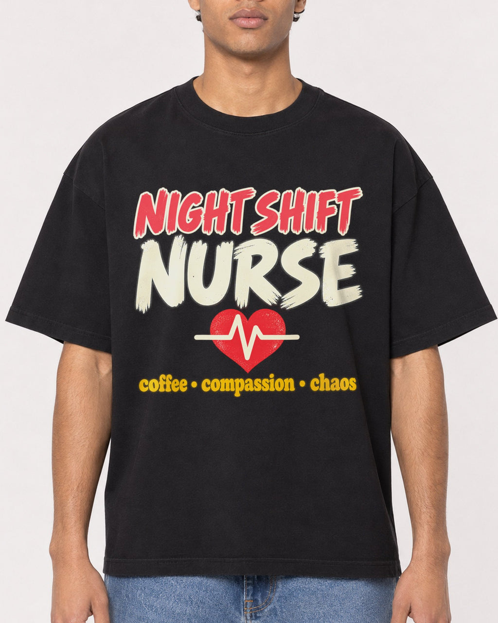 Mockup Boxy Heavyweight Tee Black male close-up 10