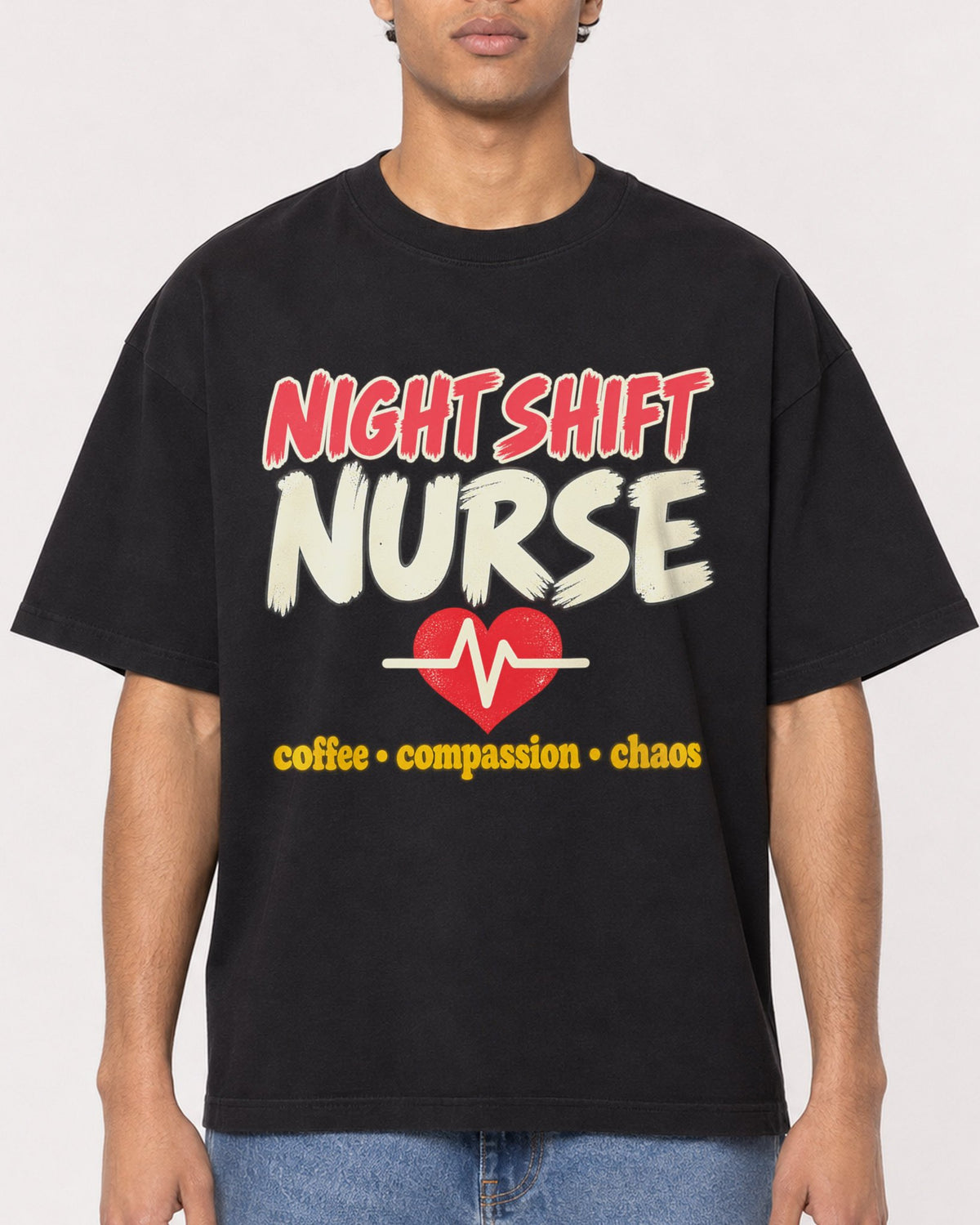 Mockup Boxy Heavyweight Tee Black male close-up 10