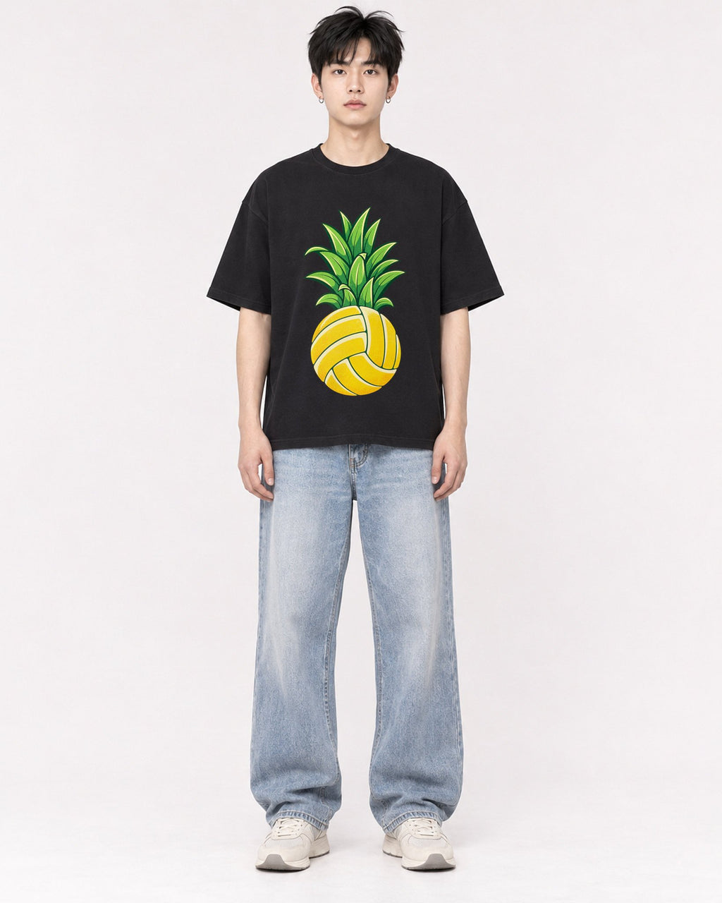 Mockup Boxy Heavyweight Tee Black male full-body 01