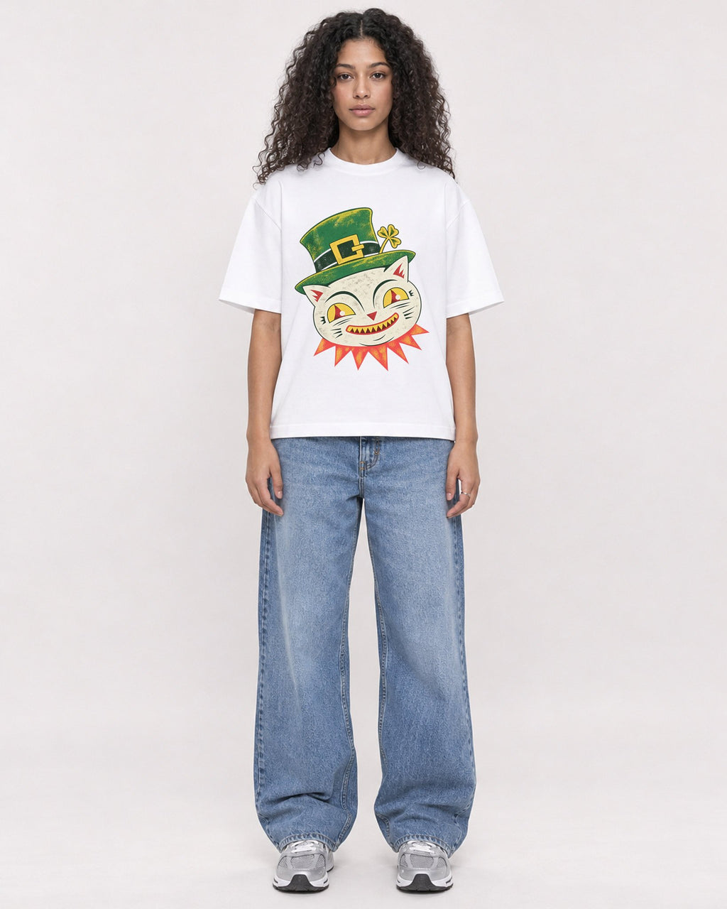 Mockup Boxy Heavyweight Tee White female full-body 10