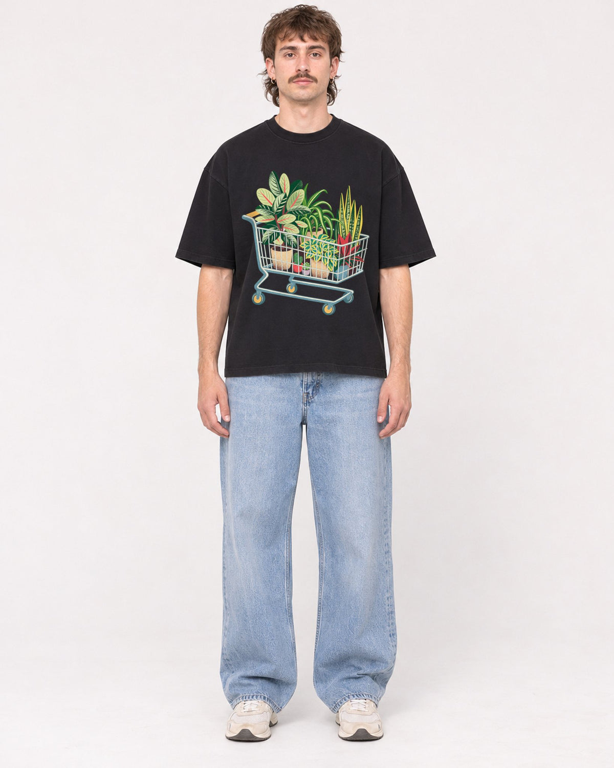 Mockup Boxy Heavyweight Tee Black male full-body 29