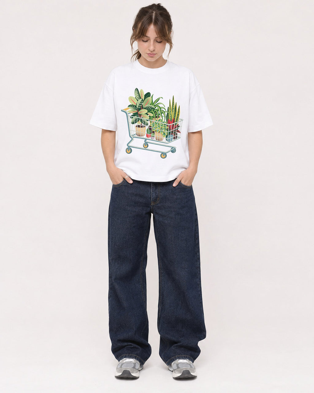 Mockup Boxy Heavyweight Tee White female full-body 29