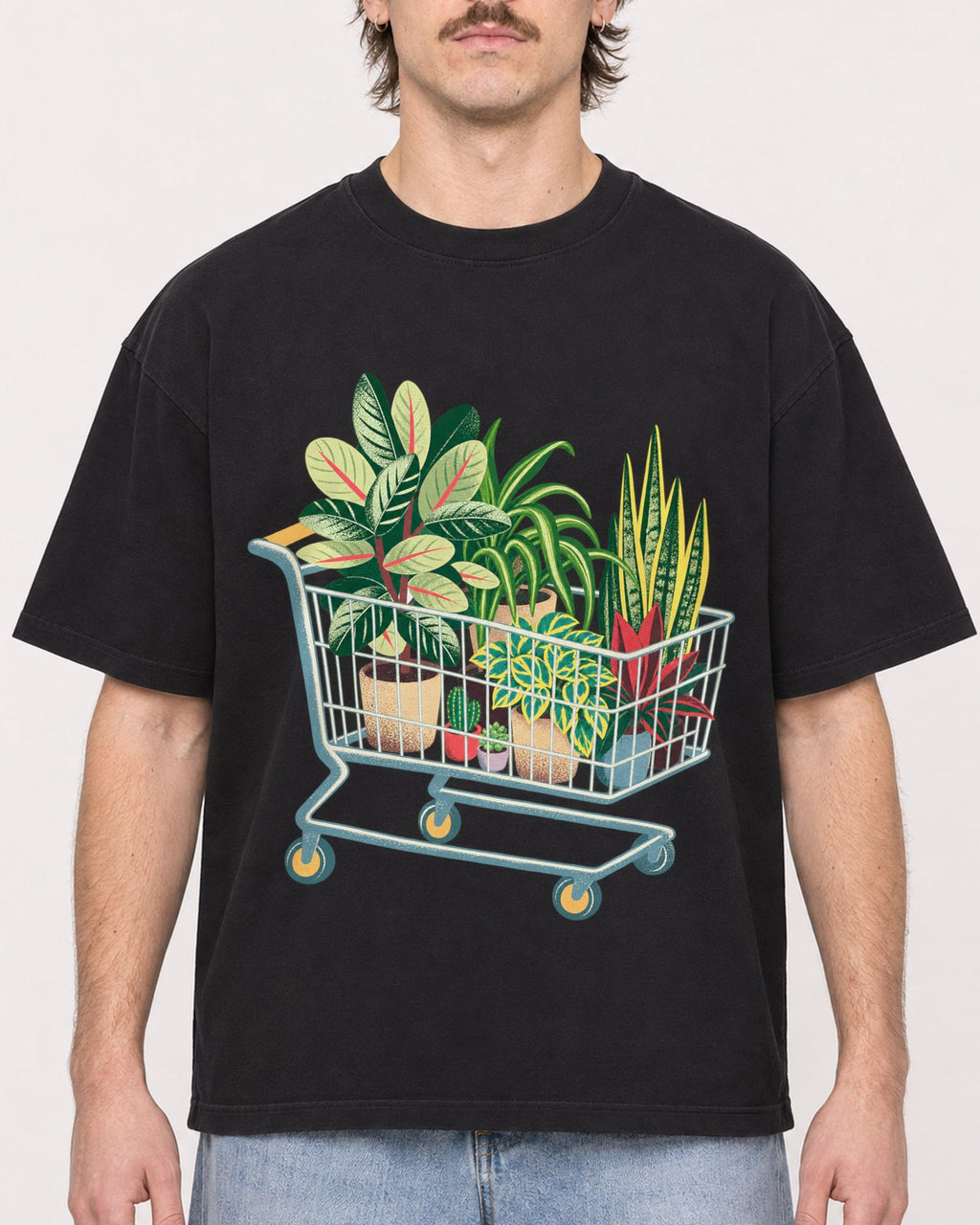 Mockup Boxy Heavyweight Tee Black male close-up 29