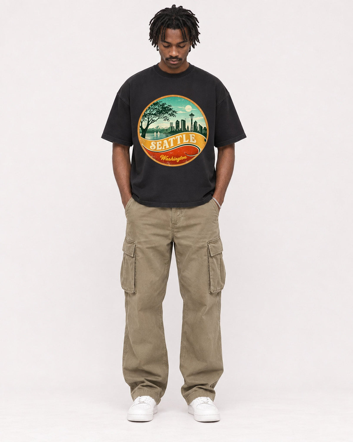 Mockup Boxy Heavyweight Tee Black male full-body 04