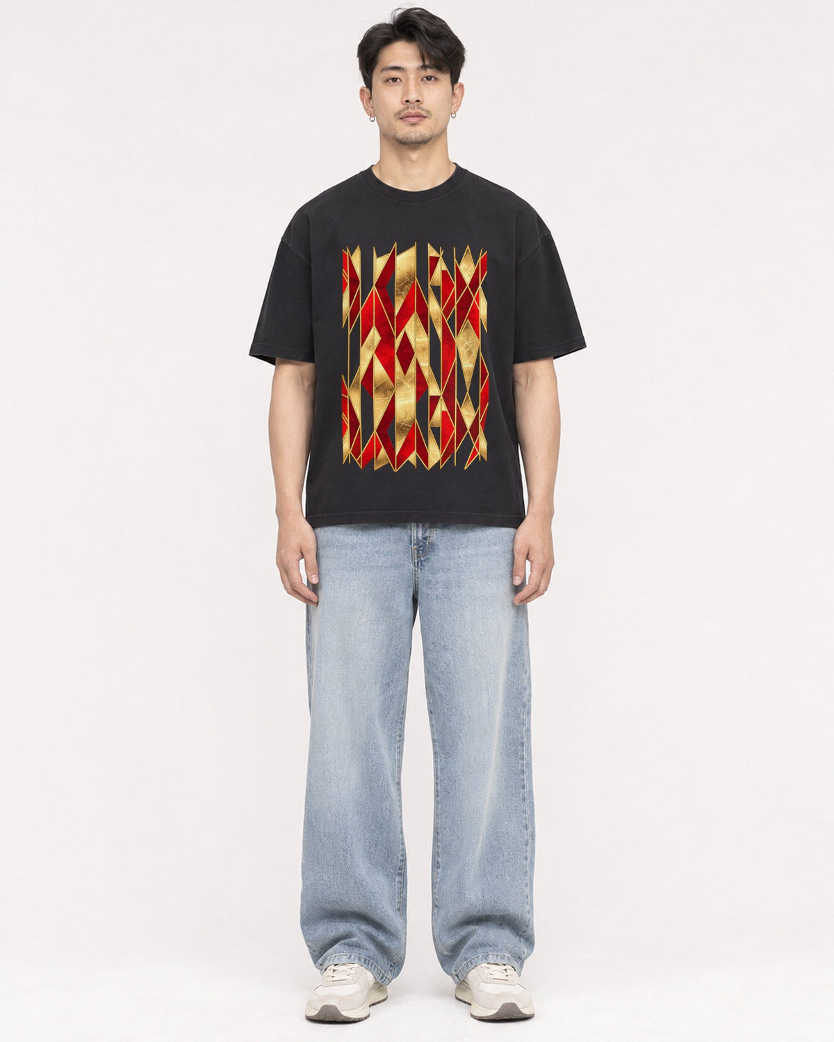 Mockup Boxy Heavyweight Tee Black male full-body 13