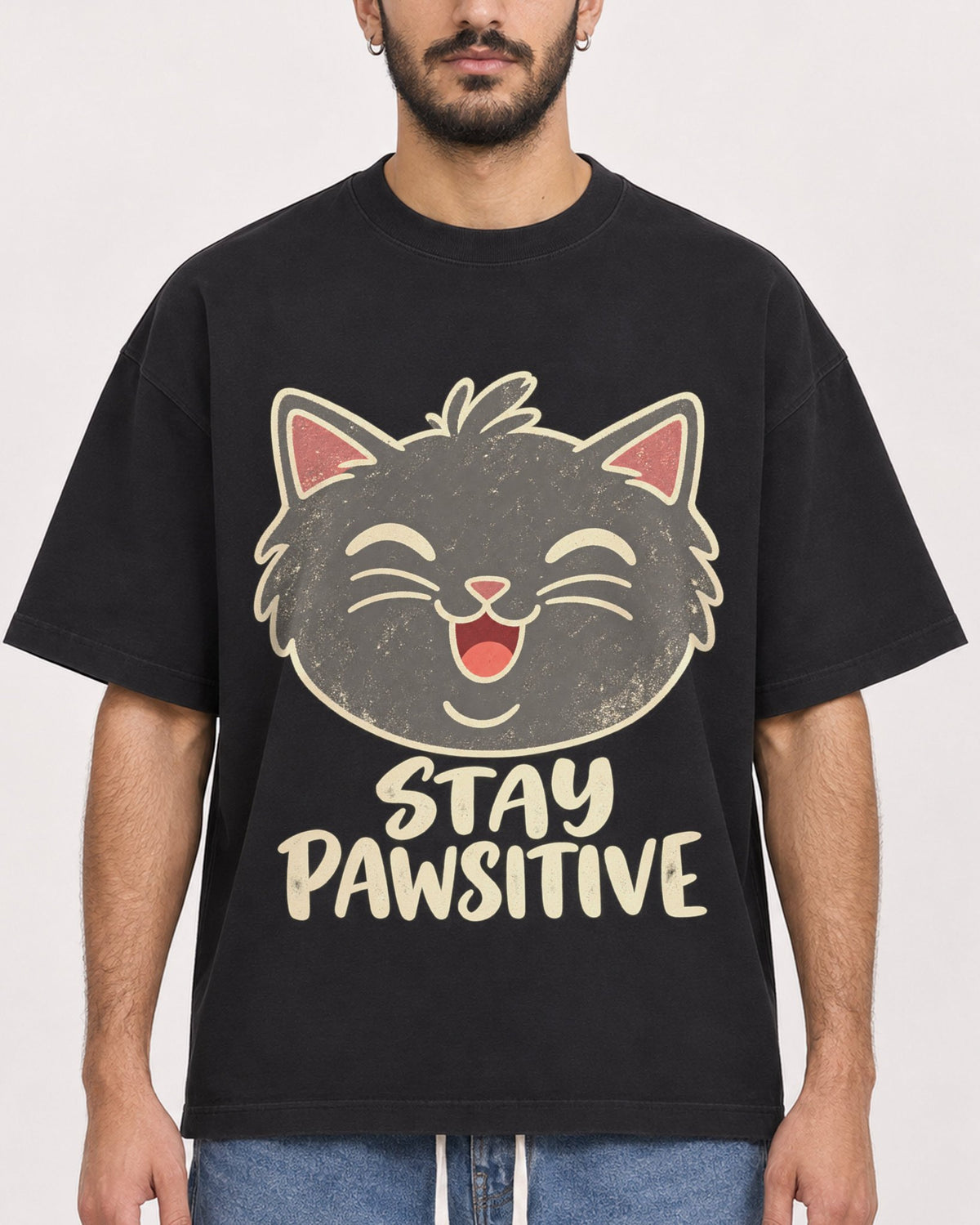 Mockup Boxy Heavyweight Tee Black male close-up 07