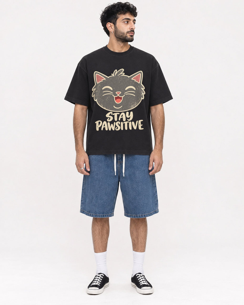 Mockup Boxy Heavyweight Tee Black male full-body 07