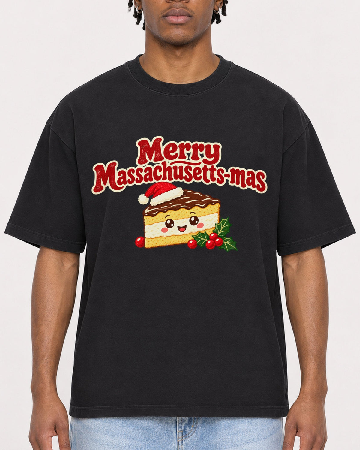 Mockup Boxy Heavyweight Tee Black male close-up 05