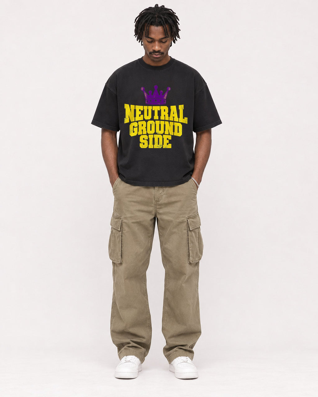 Mockup Boxy Heavyweight Tee Black male full-body 04