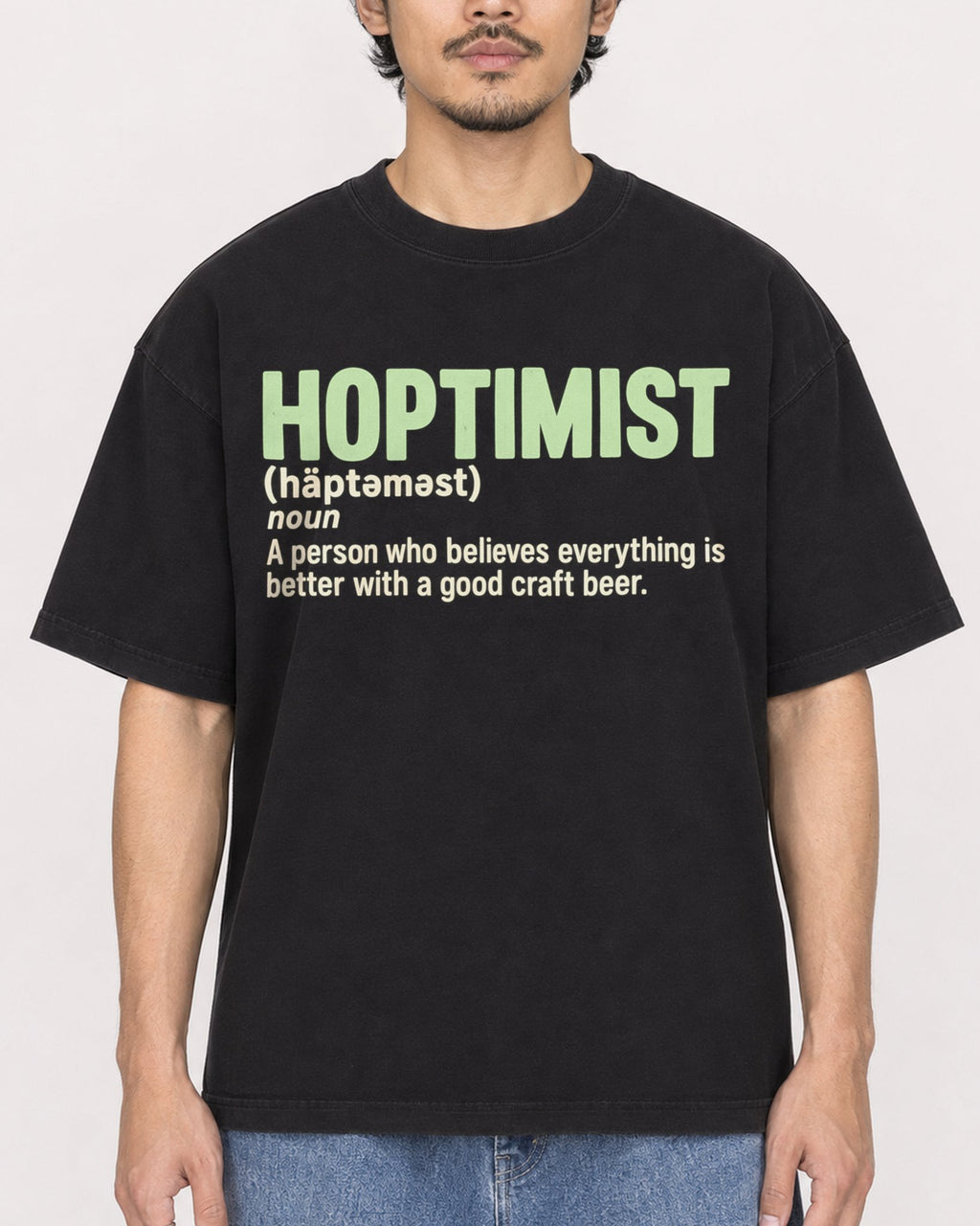 Mockup Boxy Heavyweight Tee Black male close-up 02