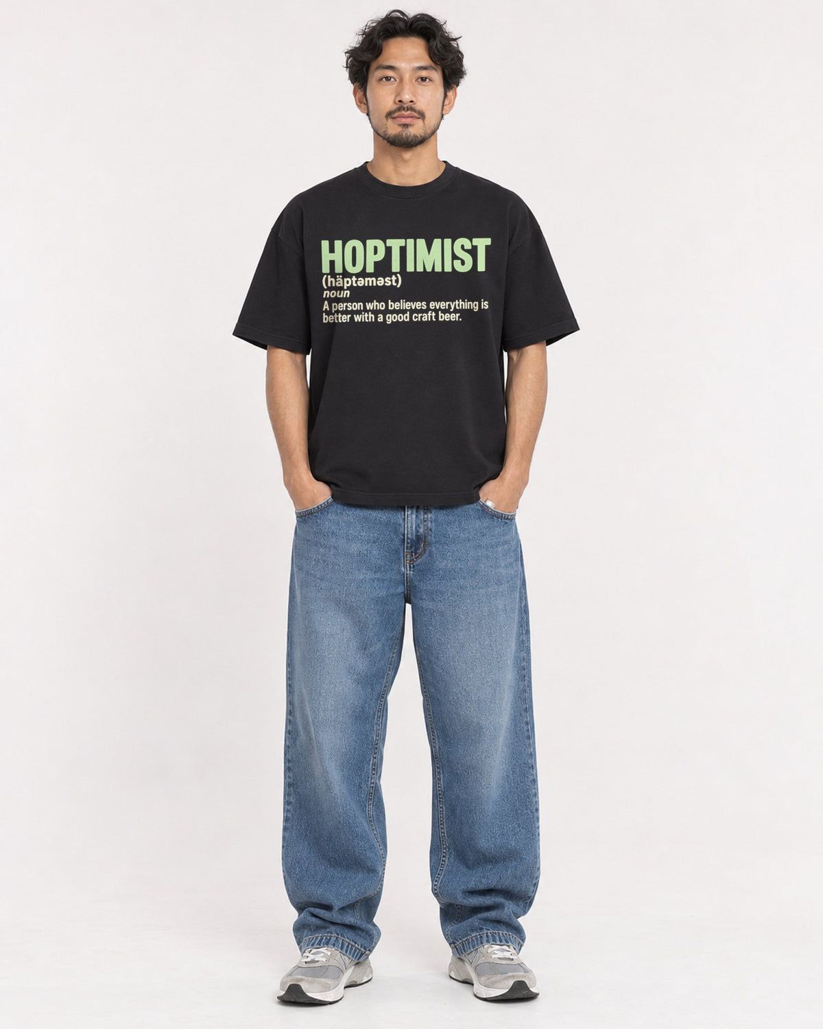 Mockup Boxy Heavyweight Tee Black male full-body 02
