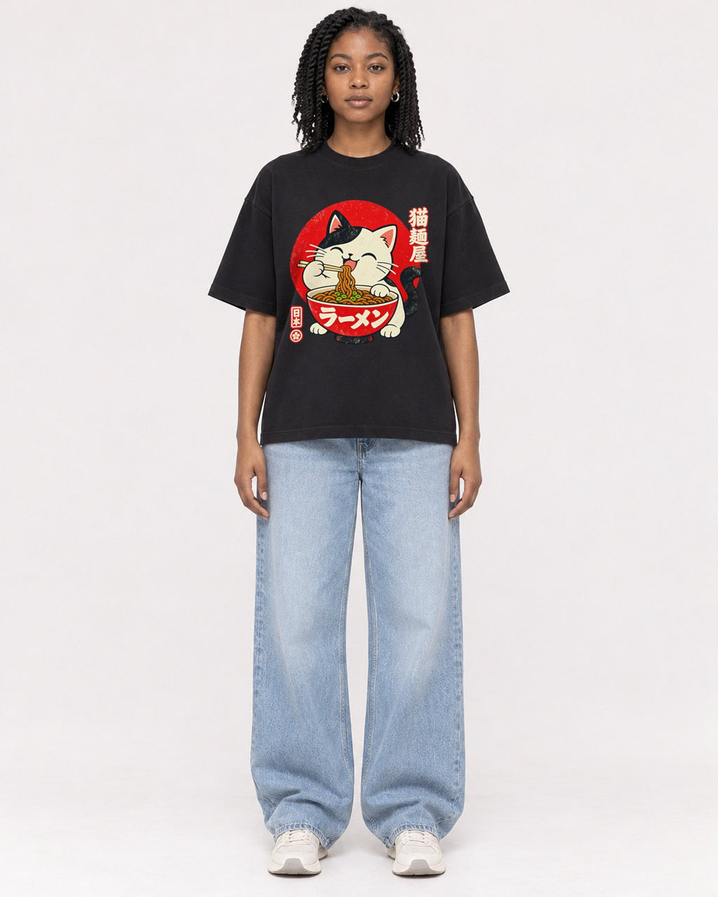 Mockup Boxy Heavyweight Tee Black female full-body 15