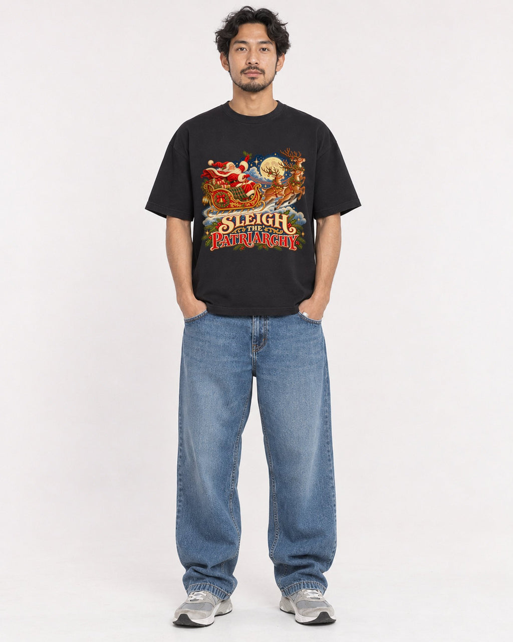 Mockup Boxy Heavyweight Tee Black male full-body 02
