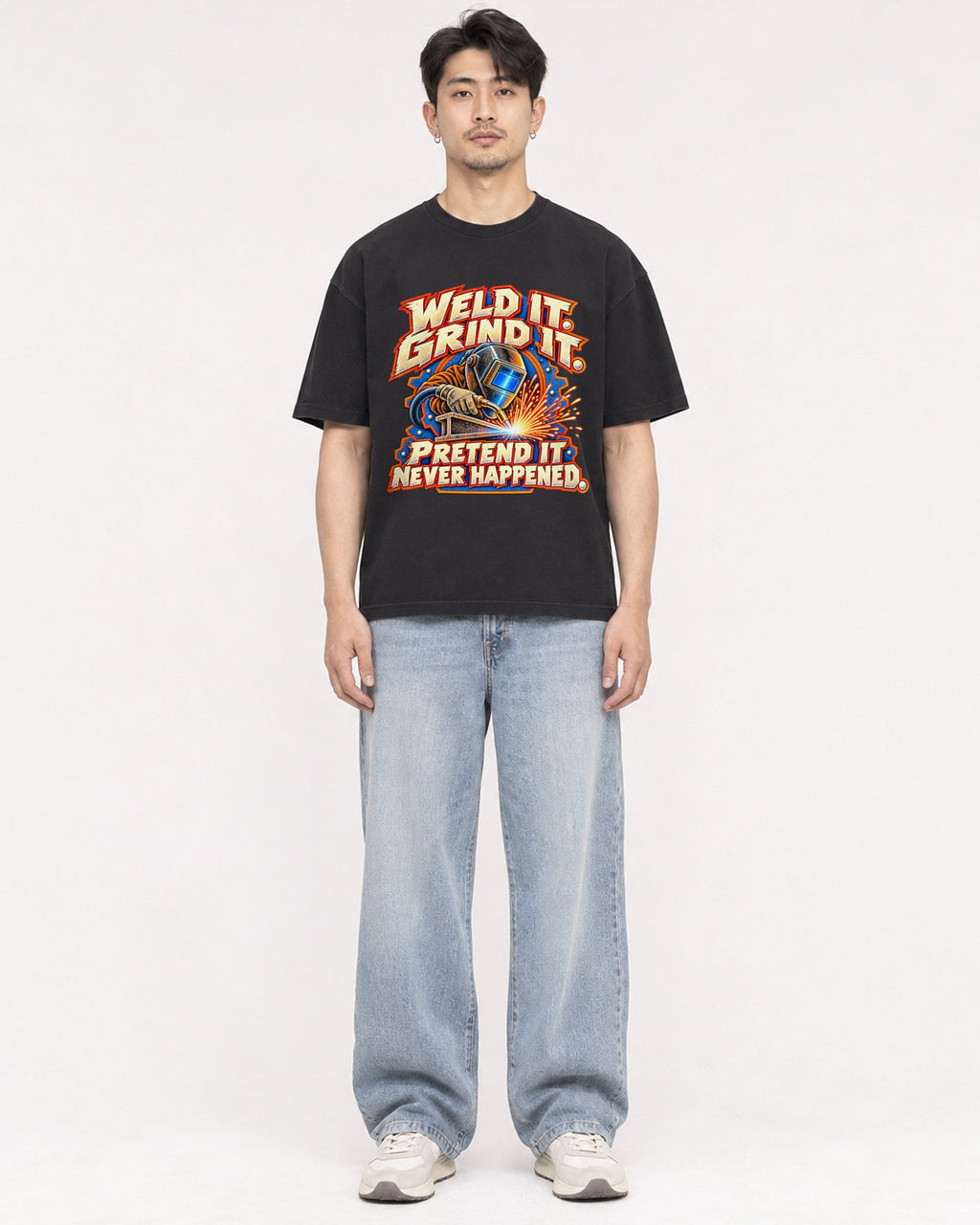 Mockup Boxy Heavyweight Tee Black male full-body 13