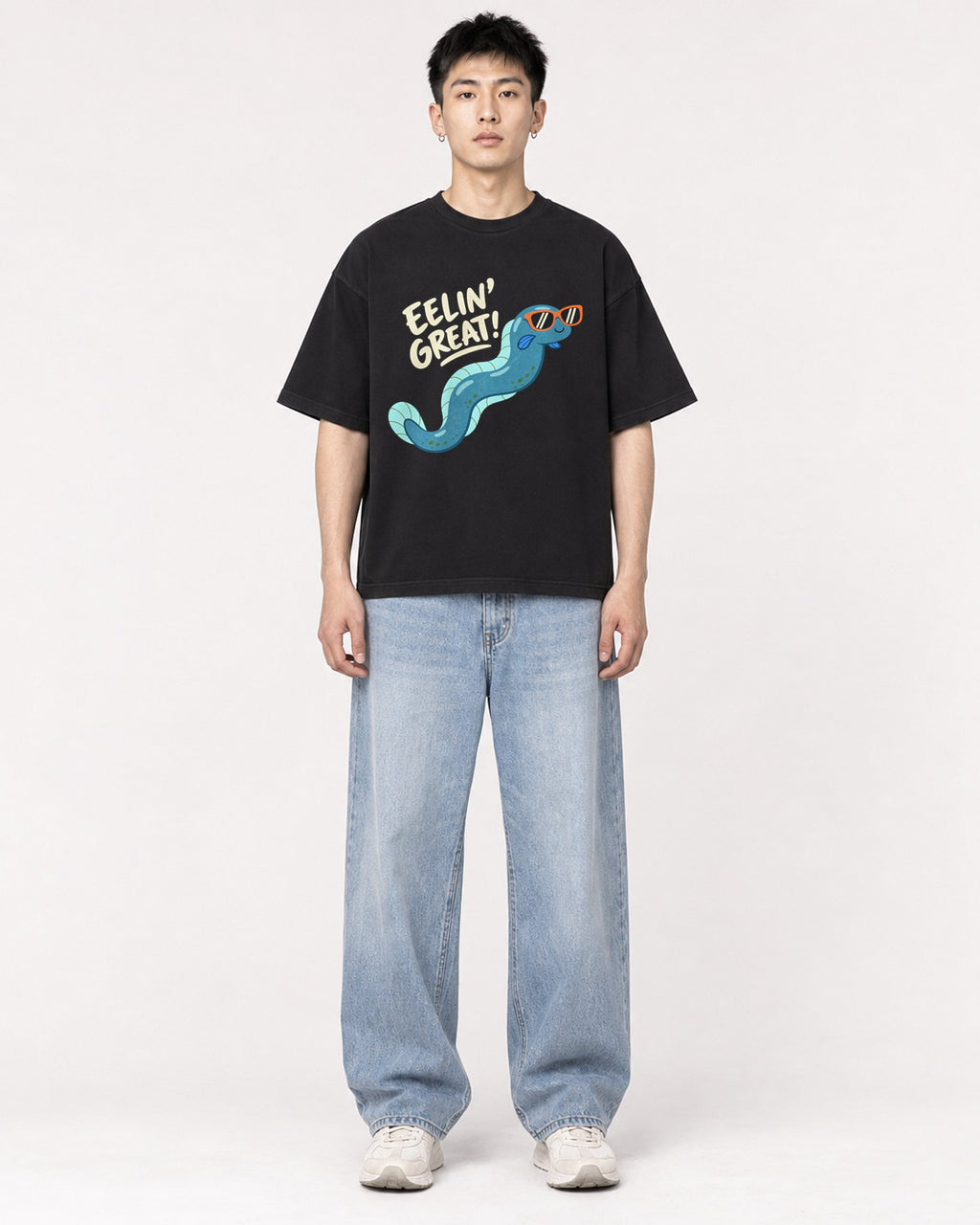 Mockup Boxy Heavyweight Tee Black male full-body 21