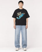 Mockup Boxy Heavyweight Tee Black male full-body 21