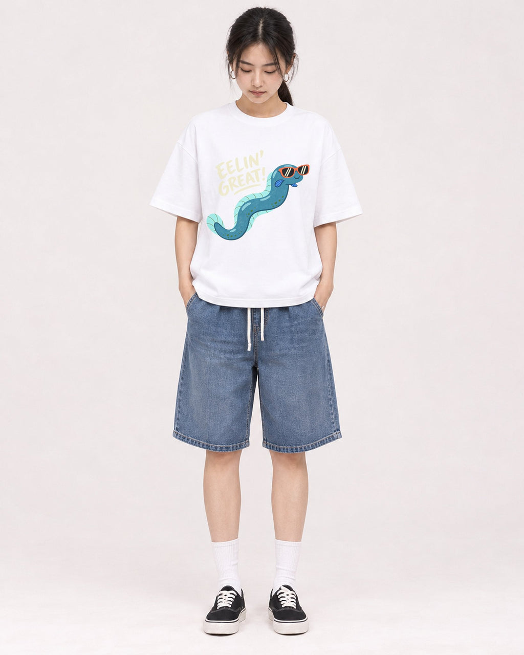 Mockup Boxy Heavyweight Tee White female full-body 21