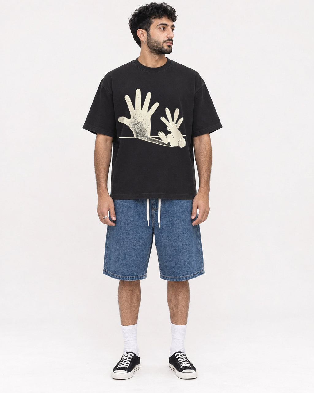 Mockup Boxy Heavyweight Tee Black male full-body 07