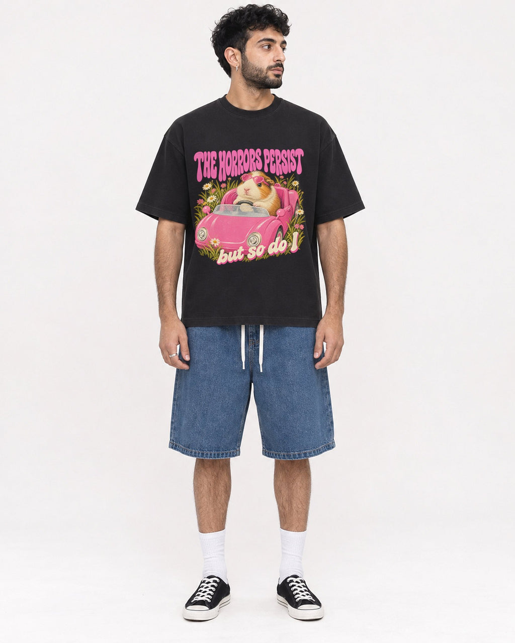 Mockup Boxy Heavyweight Tee Black male full-body 07