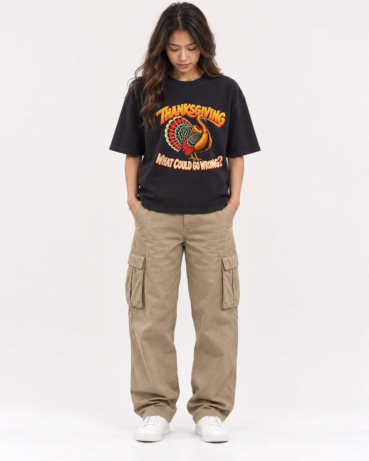 Mockup Boxy Heavyweight Tee Black female full-body 02