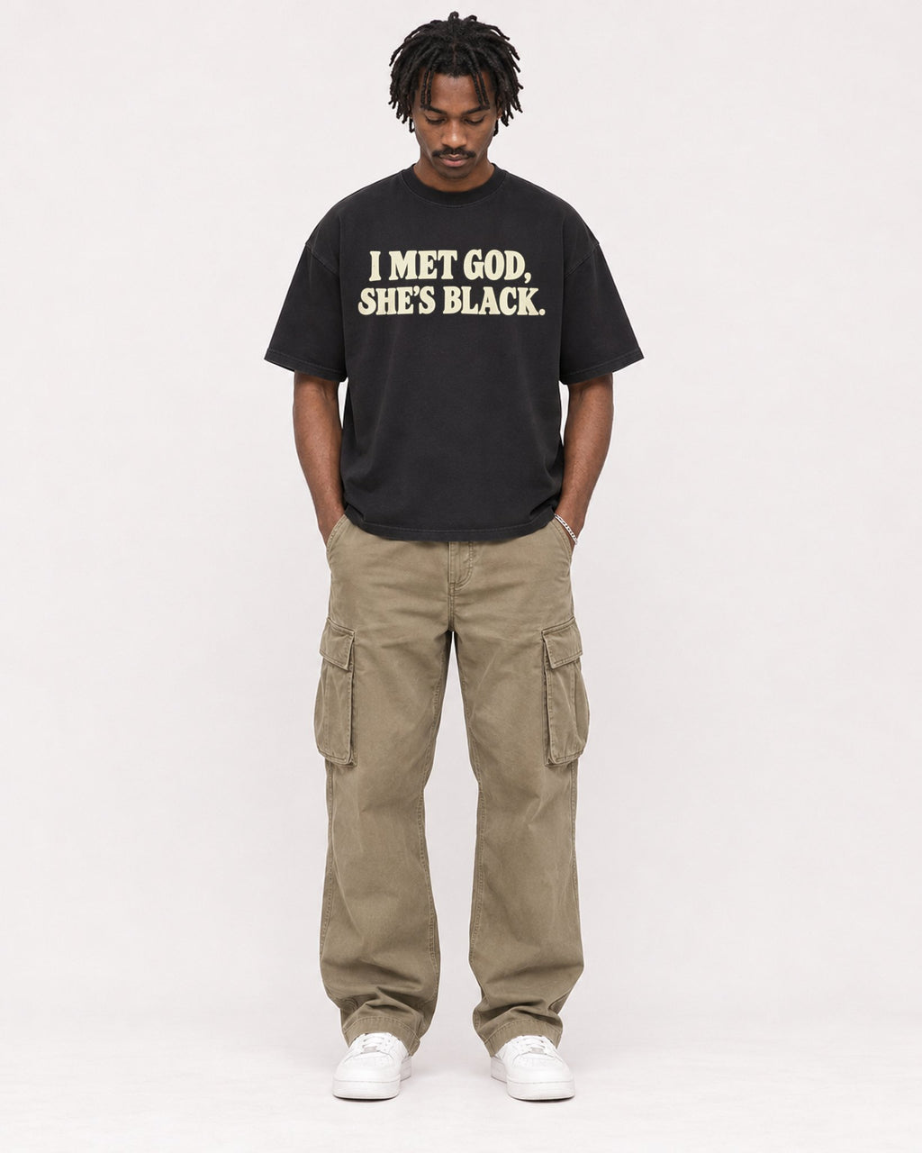Mockup Boxy Heavyweight Tee Black male full-body 04