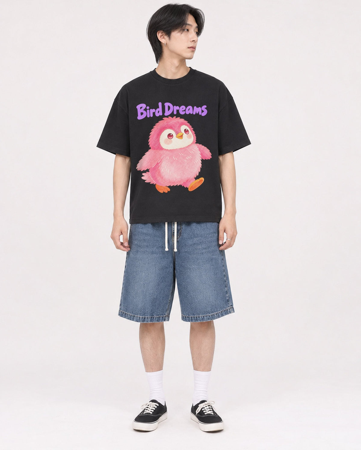 Mockup Boxy Heavyweight Tee Black male full-body 11