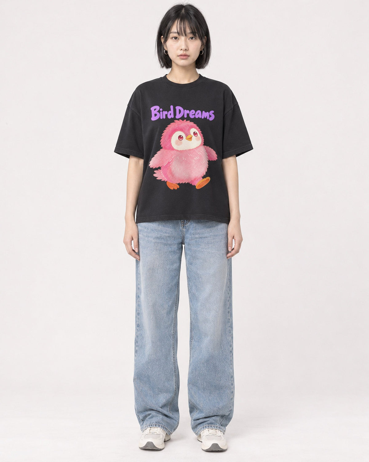 Mockup Boxy Heavyweight Tee Black female full-body 11