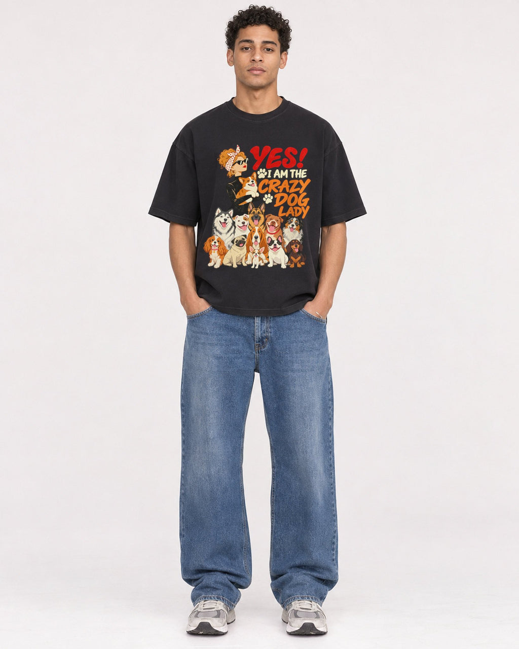 Mockup Boxy Heavyweight Tee Black male full-body 10