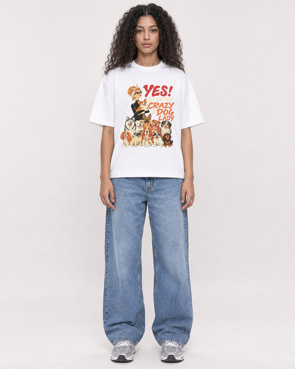Mockup Boxy Heavyweight Tee White female full-body 10