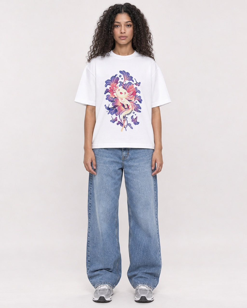 Mockup Boxy Heavyweight Tee White female full-body 10