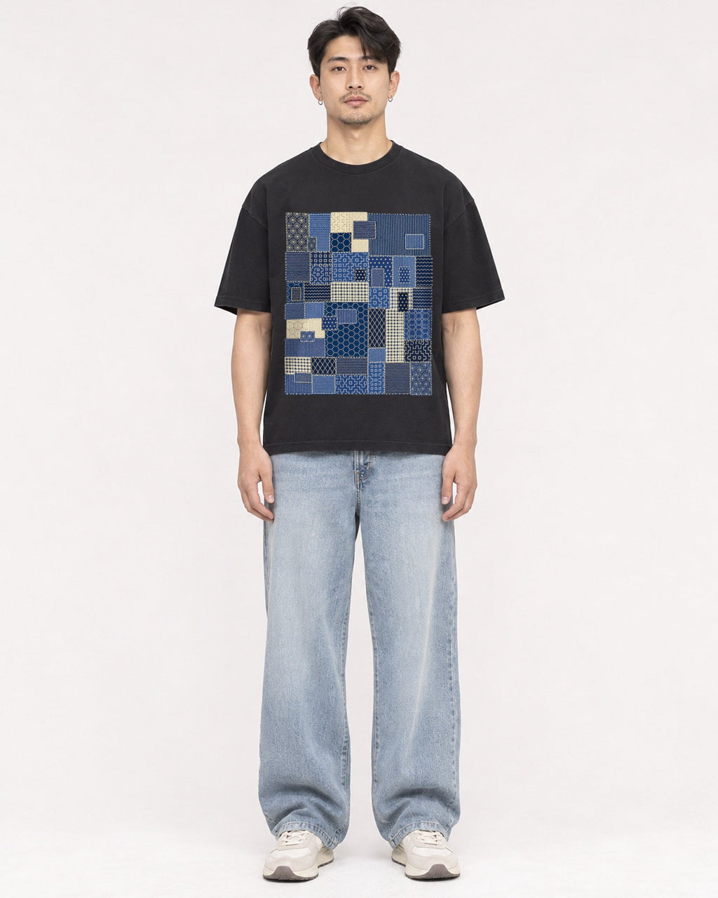 Mockup Boxy Heavyweight Tee Black male full-body 13