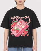 Mockup Boxy Heavyweight Tee Black male close-up 11