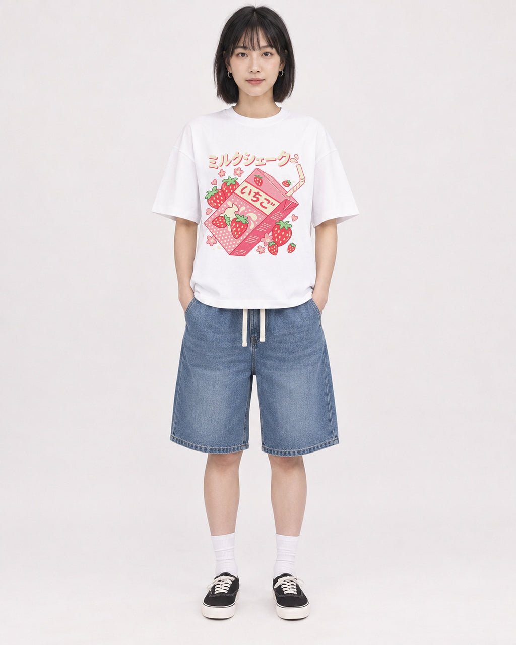 Mockup Boxy Heavyweight Tee White female full-body 11