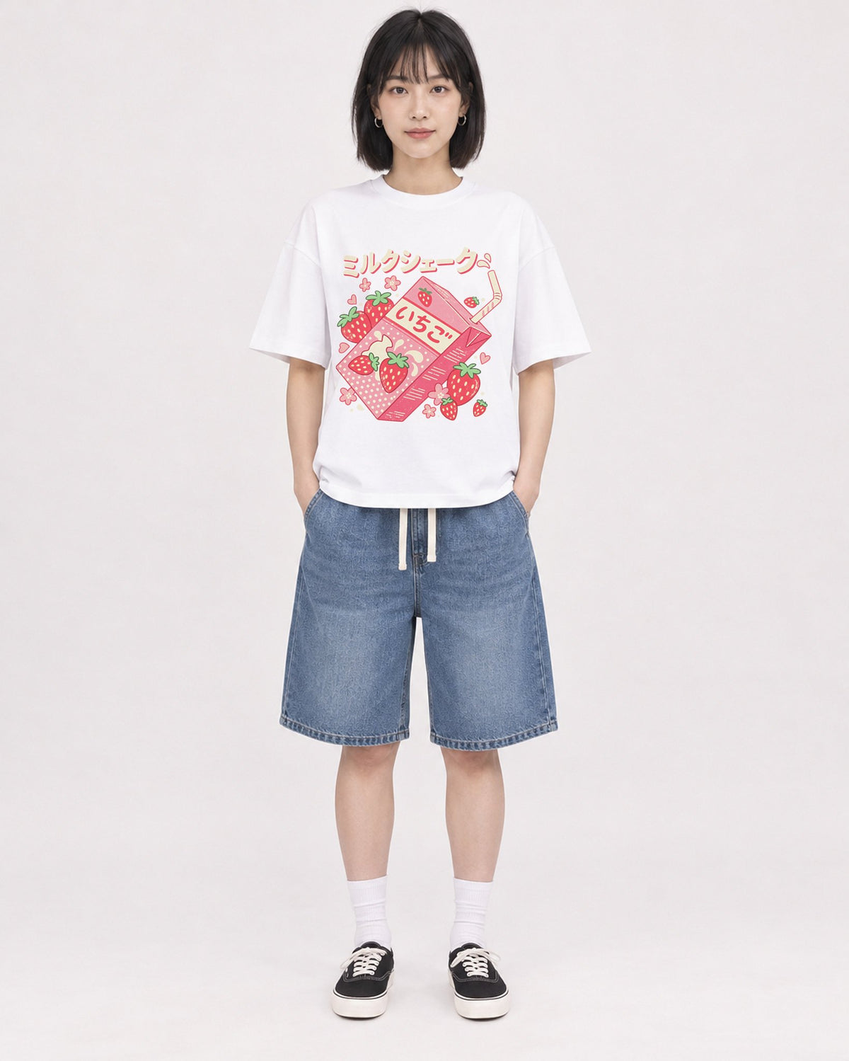 Mockup Boxy Heavyweight Tee White female full-body 11