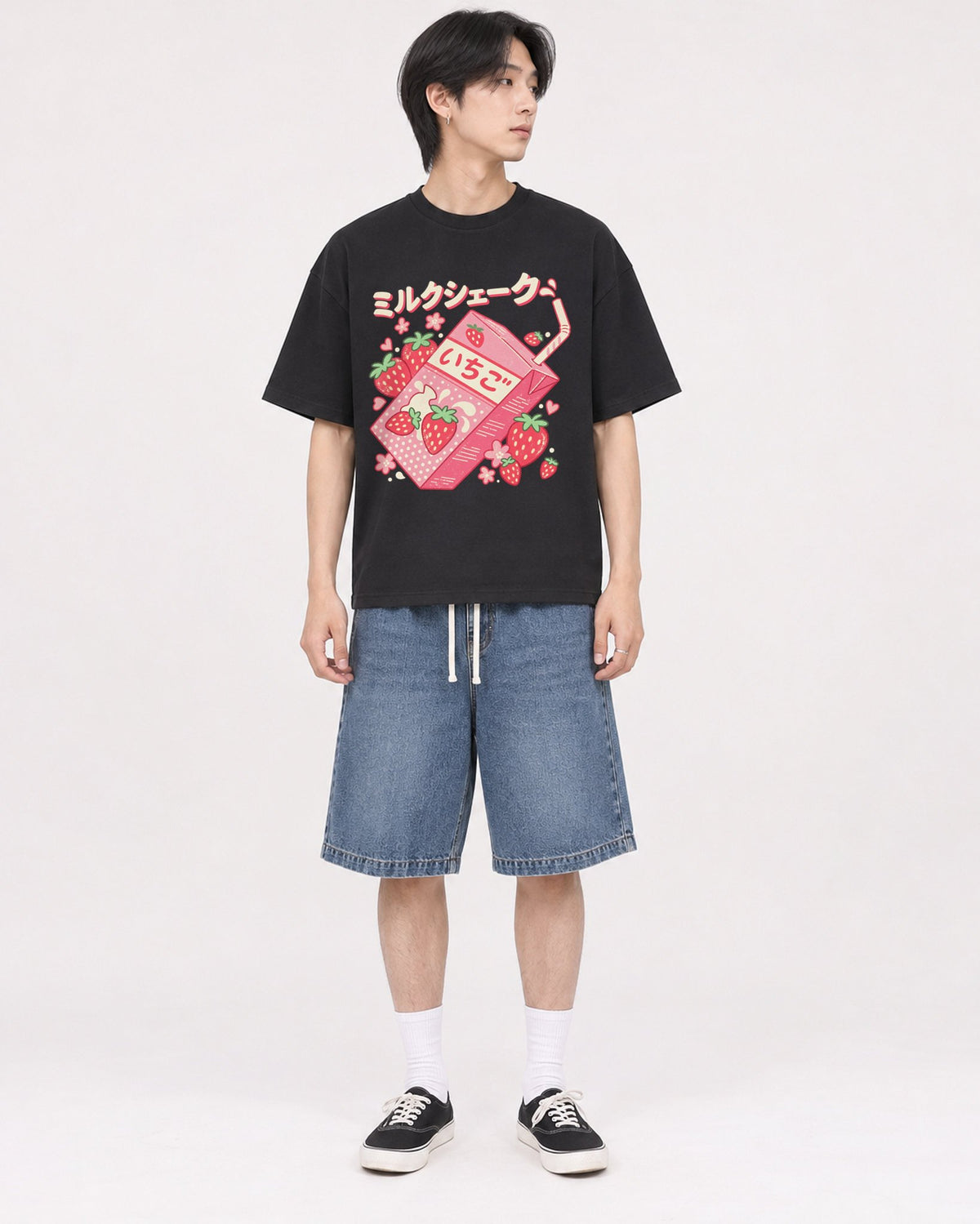 Mockup Boxy Heavyweight Tee Black male full-body 11