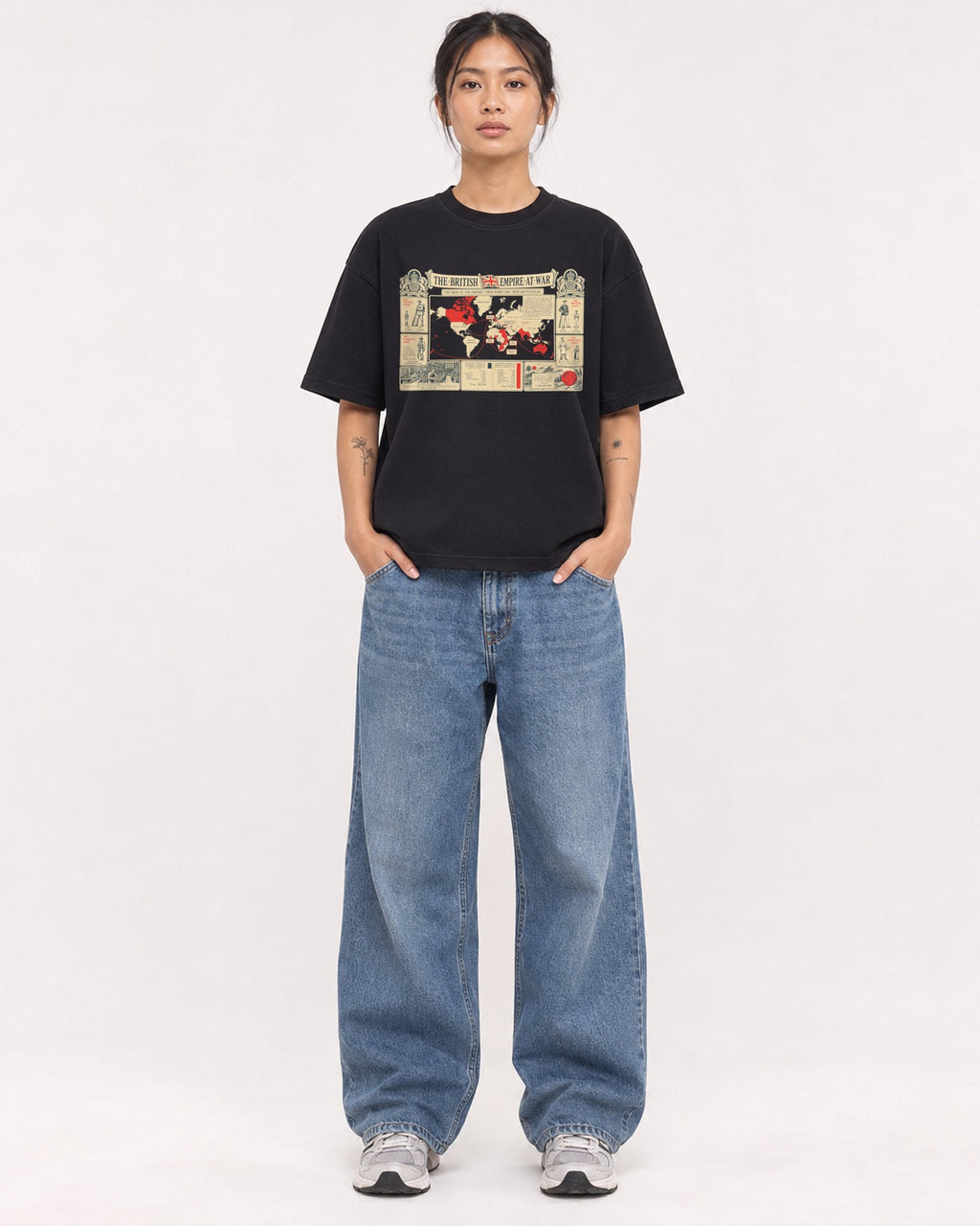 Mockup Boxy Heavyweight Tee Black female full-body 12