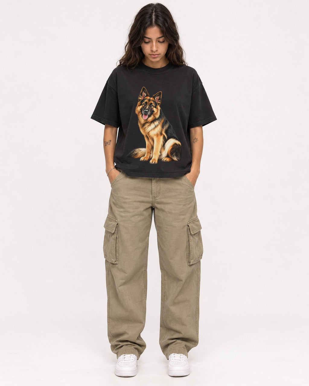 Mockup Boxy Heavyweight Tee Black female full-body 06