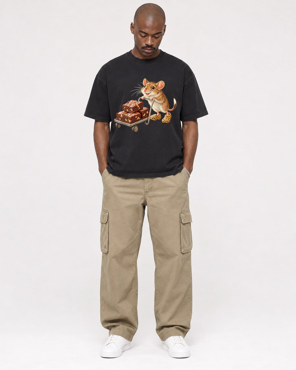 Mockup Boxy Heavyweight Tee Black male full-body 44