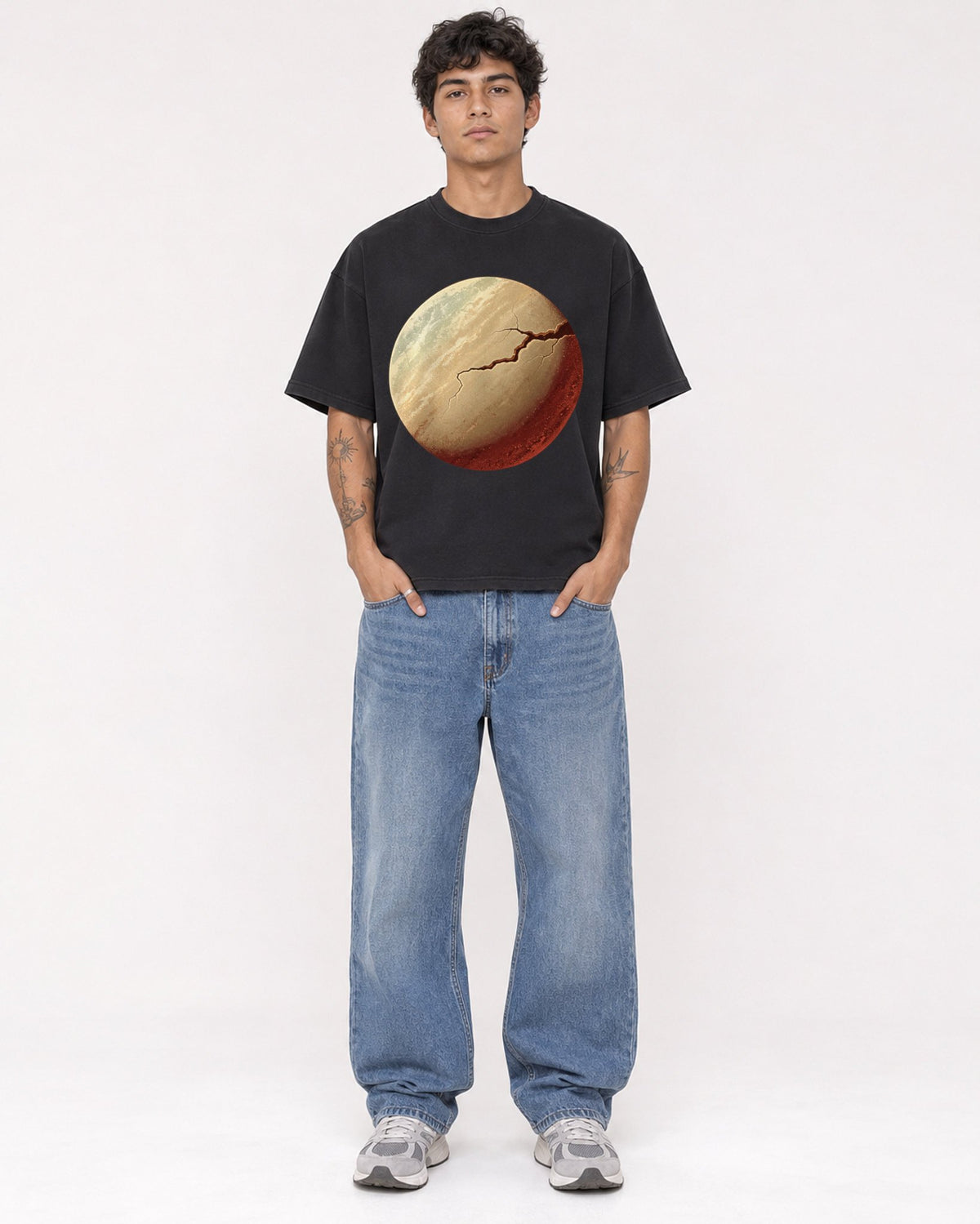 Mockup Boxy Heavyweight Tee Black male full-body 06