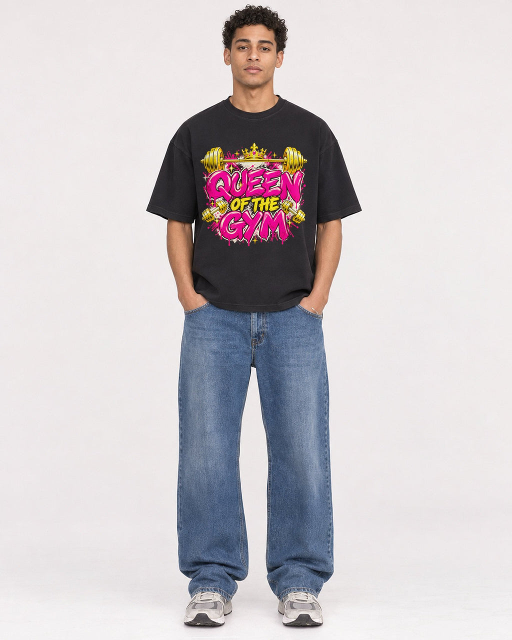 Mockup Boxy Heavyweight Tee Black male full-body 10