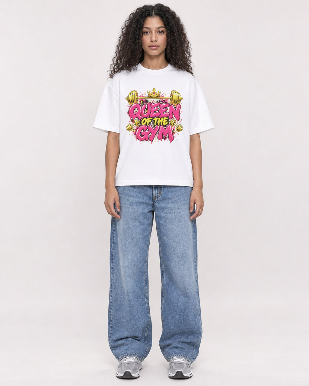 Mockup Boxy Heavyweight Tee White female full-body 10