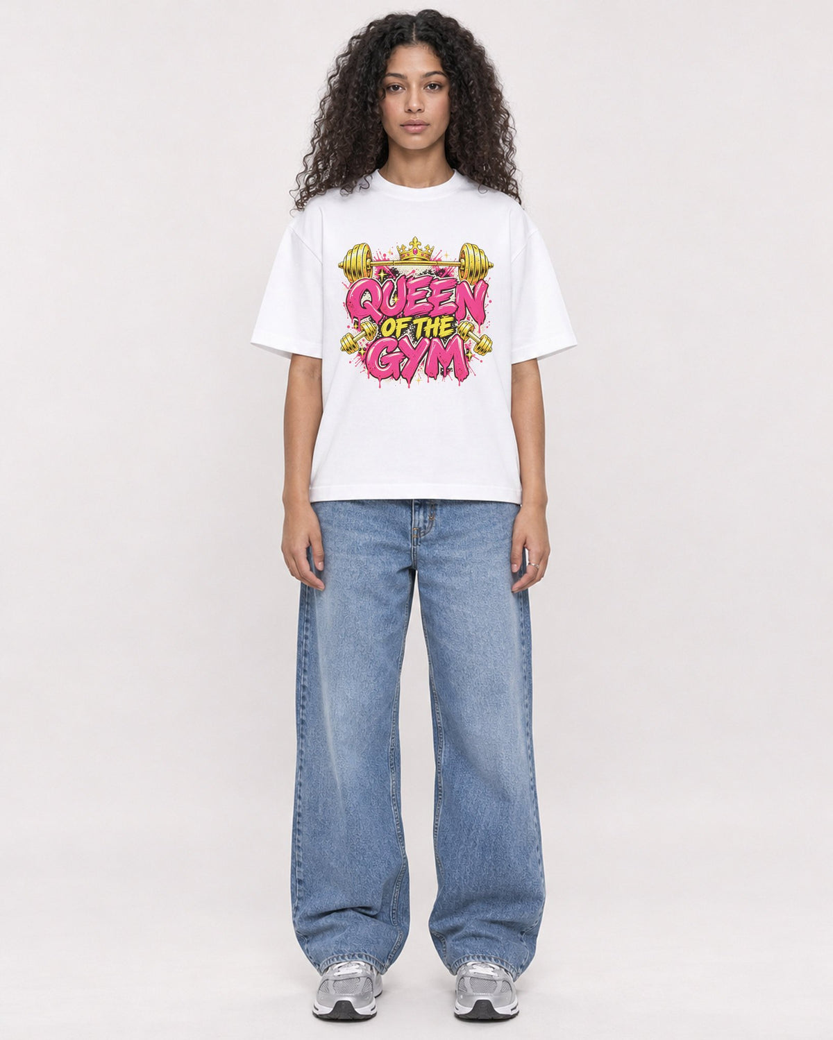 Mockup Boxy Heavyweight Tee White female full-body 10